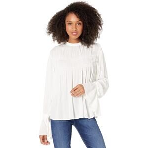 Free People Kelsey Pleated Bell Sleeve Top White Size L